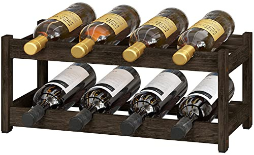 BAMEOS Wine Rack Free Standing 2 Tier 8 Bottle Bamboo Wine Racks Countertop Cabinet Wine Holder Wine Storage Shelf for, Bar, Pantry Wine Cellar Basement Countertop Mocha (16.85 L x 9.25W x 7H