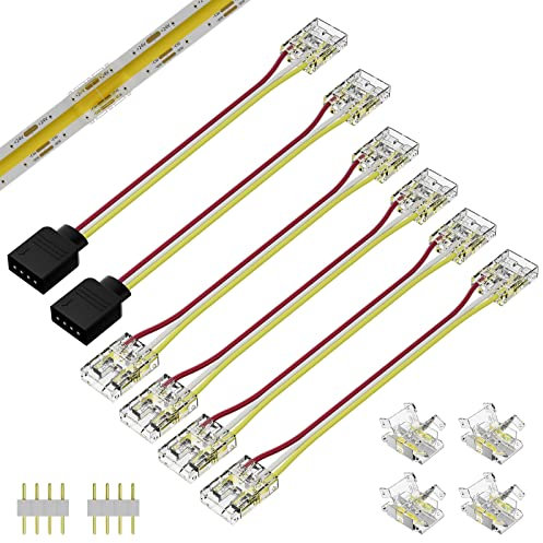 PAUTIX Connecteurs de Ruban LED CCT COB 4 broches 10 mm, connecteurs d'extension à double extrémité réglables CCT inclus, connecteurs intermédiaires sans espace pour Srtips LED CCT 10 mm (12 pièces)