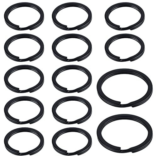 Uniclife 14-teiliges flaches schwarzes Schlüsselring-Set, geteilter Stahl, Schlüsselkettenringe zum Organisieren von Schlüsseln, Zubehör und Anhängern, Doppelschleifenverbinder zum Basteln, 2 Größen