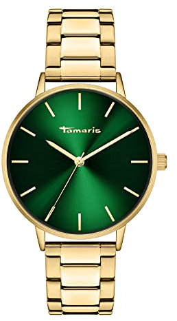 Tamaris Damenuhr – Schlichte, runde Armbanduhr für Damen 36 mm - Armbanduhr mit Edelstahlband in Silber, Gold, Roségold, Schwarz, Blau, Grün, Lila UVM, wasserfest