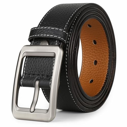 Yahaobelt Mens Belts Leather for Jeans Dress Genuine Leather Tan Belts for Men Size 105cm-165cm Width 1.5 Black (150cm for Waist 52-54,Black 2)