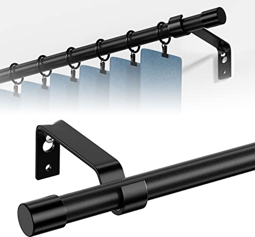 tringle rideau de 3m avec embouts simples, 68 à 300 cm Tringles à rideaux Noir pour fenêtres avec supports, tringle a rideau ajustable de 16 mm de diamètre pour chambre, salon, cuisine