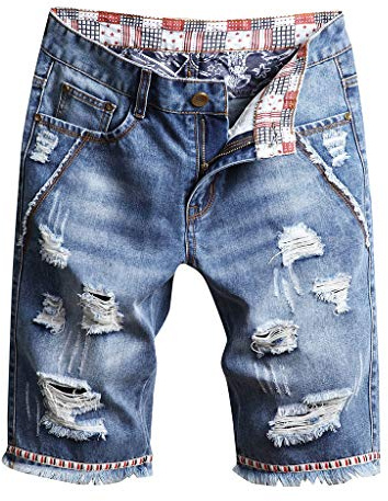 Jean Shorts Mens Ripped Stretch Soft Washed Distressed Rolled Casual Streetwear Biker Bermuda Shorts Vintage Slim Fit Classic Denim Shorts
