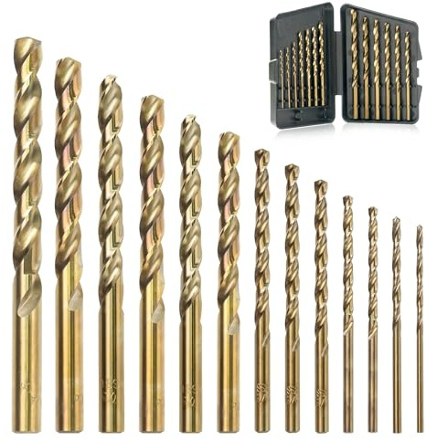 AIMLENTOOL 13Pcs(1/16 - 1/4) Cobalt Drill Bit Set M35 HSS Jobber Length