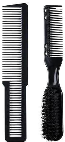 MEGAVOW Barber Cutting Comb and Vegan Beard Brushs Set, 2 in 1 Styling Salon Hairdressing Cleaning Brush Fade Brushs Tool Hair Brush for Men Women