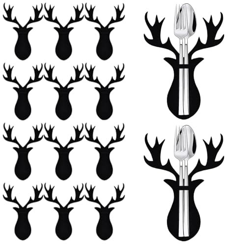 ZZRSYJ Besteckhalter Weihnachten Filz, 12 Stück Weihnachten Bestecktasche, Weihnachtsbaum Besteckhalter, Weihnachtsbaum Bestecktasche, Filz Besteckhalter für Party Tisch Weihnachtsdeko (C)