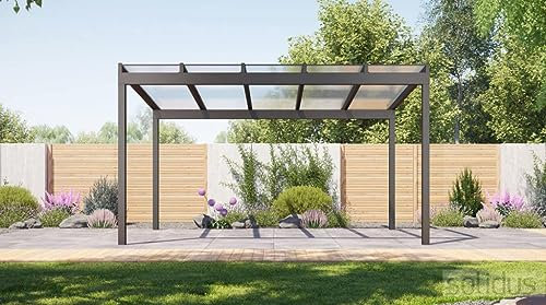 solidFREE freistehende Alu Terrassenüberdachung // mit 16mm Polycarbonat Stegplatten im Komplettset // Carport Terrassendach Vordach Aluminium Überdachung Pergola Pavillon 306 x 200 cm // 3 x 2 m