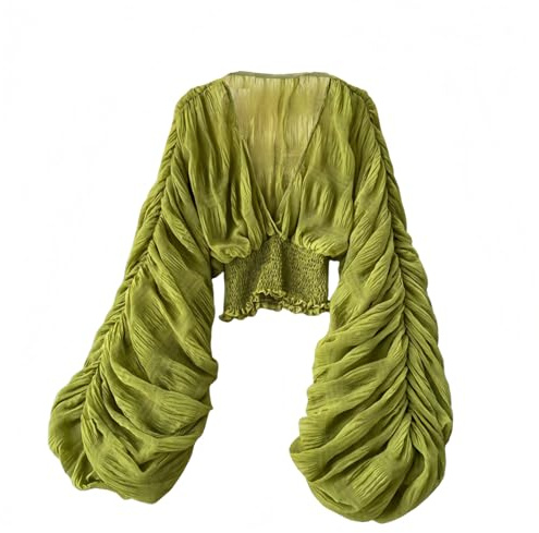 CUTEGAL Bell Sleeve Tops for Women Dressy Tops for Evening Wear Sexy Party Lace Blouses (Green,One Size,One Size)