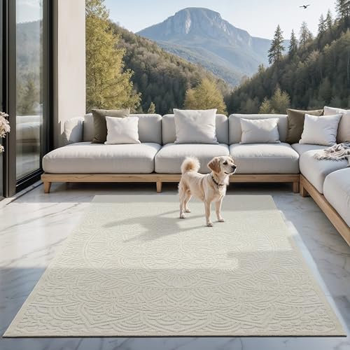 the carpet Santo Plus moderner Teppich - hochwertiger Wohnzimmer Schlafzimmer Teppich Creme - Boho Teppich in 80 x 150 cm aus Polypropylen