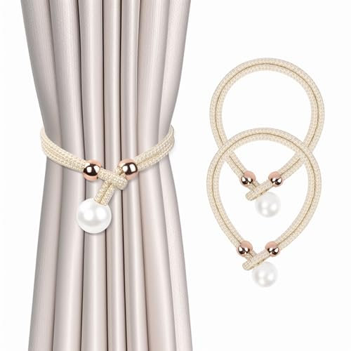 AULEEP Perle Vorhang Raffhalter, 2 Stück Einstellbar Raffhalter für Vorhänge, Vorhang Zugband Vorhang Halter Vorhanghalter Gardinen Halterung für Zuhause, Büro, Fenster Dekorativ (Weiß)