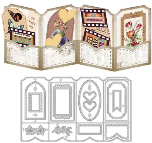 DELORIGIN 3D Folding Greeting Card Cutting Dies Border Flower Card Making Die Cut Heart Label Carbon Steel Stencils Blessing Card Scrapbooking Embossing Template Dies for DIY Birthday Craft Gift Decor
