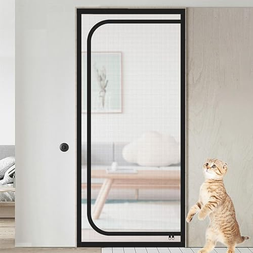 Custom Fly Screen Door, Keep Away from Mosquitoes Curtain, Cat Door Screen Insect Protection Door Net with Zipper, for Living Room, Bedroom, Sliding Door (W*H:140 * 240cm,Position 4)