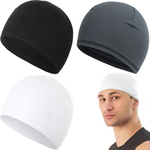 KOLZEMV 3 Stücke Herren Schädelkappen, mütze herren, Fahrradkappe, schlafmütze, Weich Mütze Schlafmützen Dehnbar Helmfutter Multifunktionale Kopfbedeckung für Herren Damen