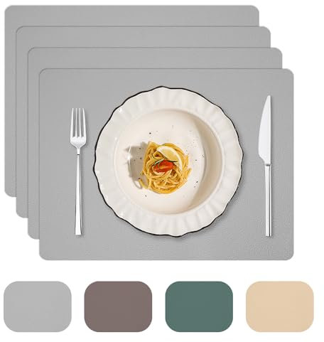 Platzsets(4er Set), rutschfest Abwaschbar Tischsets, Silikon Abgrifffeste Hitzebeständig Platzdeckchen, Schmutzabweisend und Waschbare, Platz-Matten für Küche Speisetisch, Light Gray