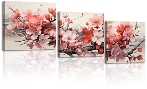 Piy Painting Arte Mural En Lienzo, Naturaleza Paisaje Cuadros En Lienzo, Cuadro De Flores Rosas Para Dormitorio Salón Aula Entrada Cafetería Cocina, Marco Interior, 3x30x30 cm (90x30 cm)