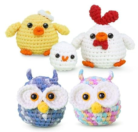 YUMILI Nybörjare virkad startkit, virkningsset för nybörjare, djur virkpaket komplett amigurumi startset med videohandledning gör-det-själv virkning kit för barn vuxna, gåva för hantverksälskare