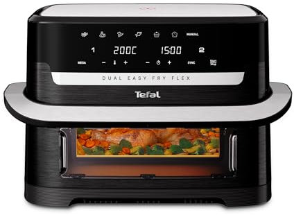Tefal Dual Flex Air Fryer with Removable Divider & Viewing Window – 9L GiantZone or Dual 5.5L + 3.5L Cooking Zones, 6 Preset Programs, Energy Saving, Non-Stick Dishwasher Safe Parts, Black