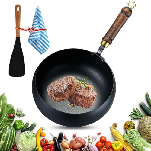 Japansk järnpanna, obelagd gjutjärn stekpanna med trälock, handsmidd gjuten non-stick gryta, för hög värmestekning, flera användningsområden stor magkruka för spisar, induktionshällar (utan lock, 24