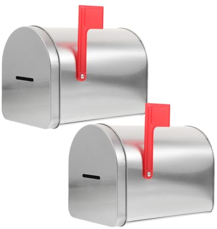 Toyvian 2pcs Mini Mailbox, 6. 09x4. 32x3. 73in Tinplate Kids Mailbox, Present Mail Box Decorative Outdoor Tin Box Letter Can Tin Mailboxes for Classroom,Playhouse and Mail House (Silver)