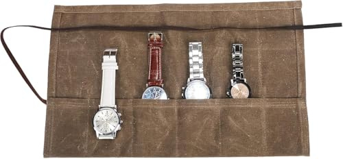 CYMNER Waxed Canvas Watch Roll Organiser 6 Slot Watch Travel Pouch Case, Handmade Waxed Canvas Watch Strap Storage Bag, Rustic Style Gift for Men