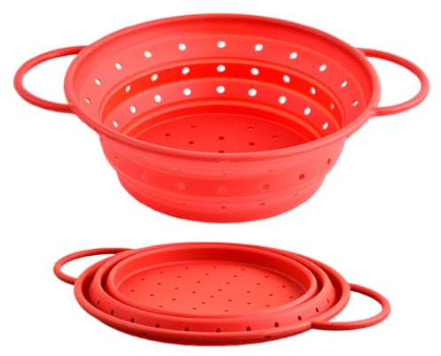 UIEXEA Colador Plegable - Escurridor de Cocina en Silicona Plegable, Resistente al Calor y Aptos para Lavavajillas, Verduras y Frutas para Cocina y Camping (28x22.5cm)