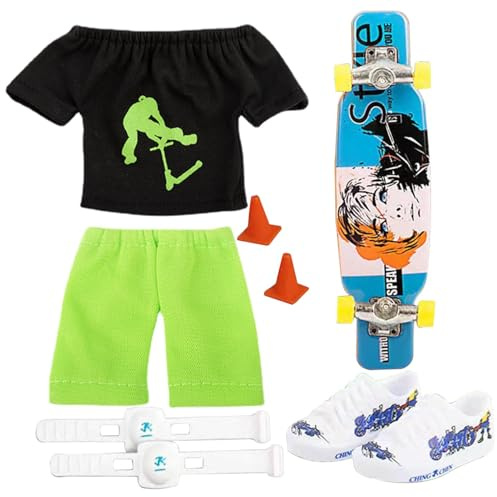 Mini Finger Toy Set, Finger Skateboard Set with Skates Shoes Pants T-shirt Knee Pads Fingertip Movement Toys for Kids Adults Party Favors