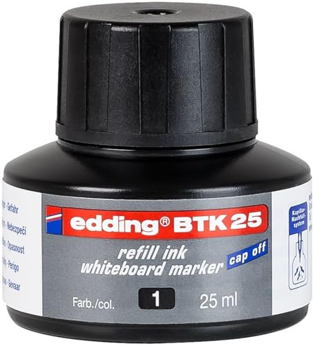 edding BTK 25 tinta de recarga para marcador de pizarra blanca - negro - 25 ml - con sistema de dosificador por goteo para una recarga rápida de casi cualquier marcador de pizarra blanca edding