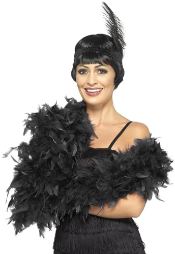 Smiffys Boa Deluxe, negra, pluma, 180cm, 80g Halloween, Carnaval