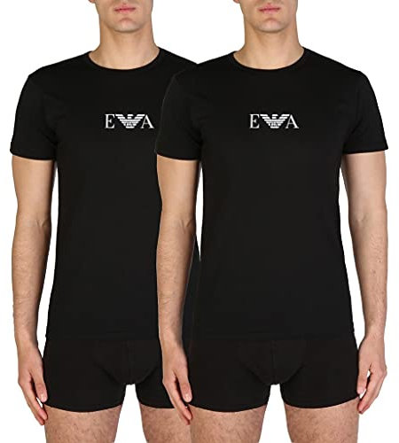 Emporio Armani Herren Essential Monogram 2-pack T-shirt With Crew Neck Schlafanzugoberteil, Black/Black, XL EU