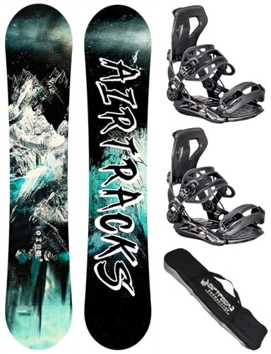 Airtracks Herren Snowboard Set Freeride Freestyle - Under Flat Zero Rocker Snowboard Wide 165 - Softbindung Master XL - SB Bag