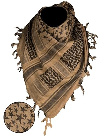 Mil-Tec Foulard Shemagh 110x110cm Ananas - Stars Coyote/Noir, 110x110 cm
