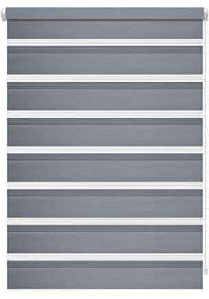 Deco Company Estor enrollable Duo, Estor doble, Instalación en la ventana sin taladrar, Todas las piezas de montaje incluidas, Poliéster, Gris claro, 60 x 150 cm