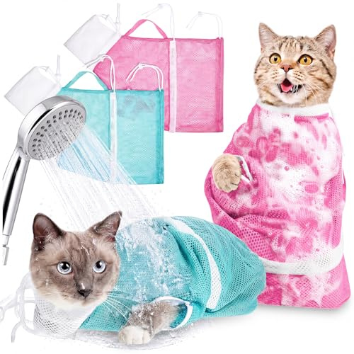 Bolsa de baño de Gato, Bolsa de Red de Ducha para Gatos, Bolsa de retención antimordeduras, Antideslizante, Multifuncional, Ajustable, para baño, Corte de uñas, Orejas limpias