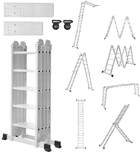 LZQ Escalera multiusos 4 x 5 de 550 cm, 6 en 1, de aluminio, multiusos, plegable, para el hogar, para el trabajo o el trabajo