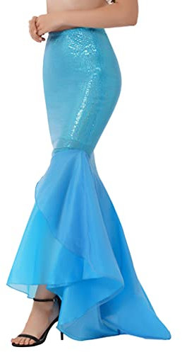Doomiva Damen Meerjungfrauenflosse Rock Elegant Cosplay Meerjungfrau Kostüm Halloween Karneval Faschingskostüm Rock Bühnenkostüm Maxirock H Blau S