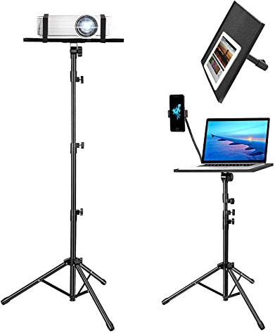 Kereal Laptop Projector Tripod Stand, Universal Portable Floor Holder Mount Stand for DJ Equipment,Office,Stage,Studio,Podium,Adjustable Height 25 to 50 Inch, with Tray and Gooseneck Phone Holder