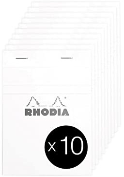 RHODIA 13201C - Bloc-Notes Agrafé N°13 White - A6 - Petits Carreaux - 80 Feuilles Détachables - Papier Clairefontaine Blanc 80G - Couverture en Carte Enduite - Paquet de 10 blocs