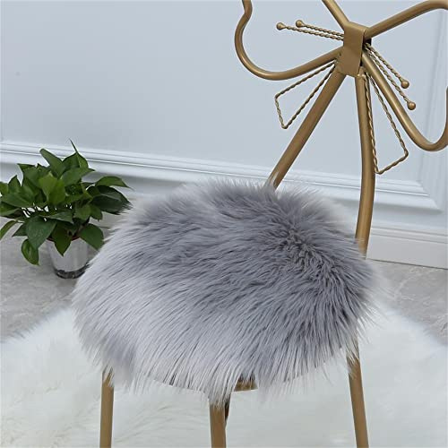 OKAYDA Faux Fur Sheepskin Chair Seat Cushion Pad 18×18,Grey Round