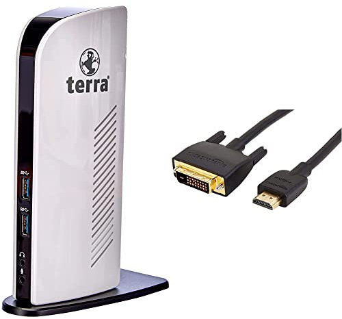 Wortmann DU3200 AG Wortmann Terra Mobile Dockingstation 731 USB3.0 schwarz,weißNotebookDock/Port-Replikator(Kabel,schwarz,weiß) & Amazon Basics HDMI-zu-DVI-Adapterkabel, -1,83 Meter