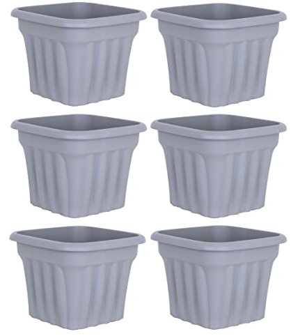 JMS we create smile (Set of 6) 40cm Large Upcycled Grey Plastic Square Planters Indoor/Outdoor Plant Pot Lightweight & Weather Resistant Garden Planter Plant Herb Flower Nursery Pot