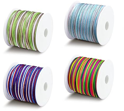 4 Stück 180m Nylonschnur für armbänder, 0.8mm Nylon-Regenbogenseil, Geflochtenes Handseil Anhänger-Seil Perlen-Seil für Schmuckherstellung, Rattail, Makramee, Zierkordel, Halskette, DIY Handwerk