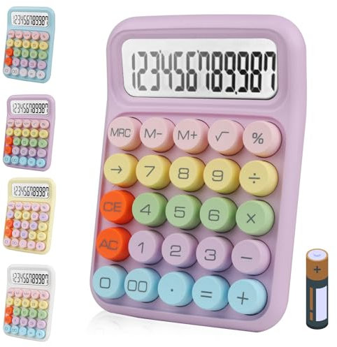 Bimormat Cute Electronic Calculator,12 Digit Large LCD Display and Big Round Buttons Candy-Colored Desktop Calculator for Office,School,Home,Business(DE-COR-Purple)