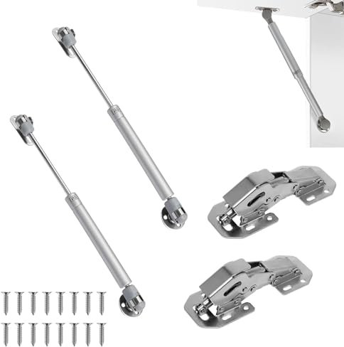 2 Stück Aufschraubscharnier,Gasdruckfeder Klappenbeschlag,Schließende Scharniere für Schranktüren,Kleiderschränke(2*Aufschraubscharniere und 2*Gasdruckfedern)