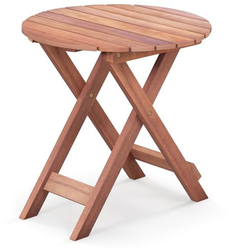 COSTWAY Beistelltisch Holz klappbar, Klapptisch, Kleiner Gartentisch, Holztisch, Balkontisch, runder Kaffeetisch für Garten, Balkon, Terrasse, 46 x 46 x 45 cm