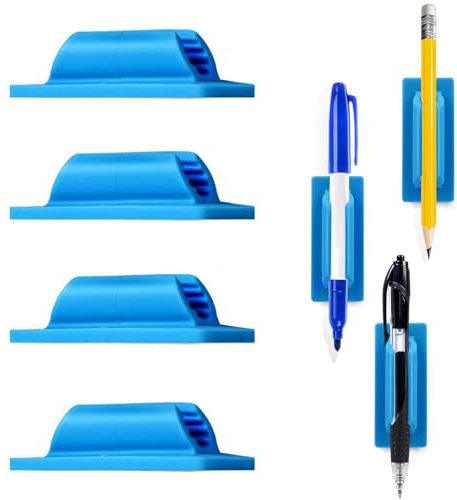 Ruzister 4 Pack Stifthalter aus Silikon, selbstklebender Stifthalter für den Schreibtisch, Bleistift-/Marker-Clip für Klassenzimmer, Büro, Schreibtischzubehör Blau