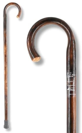 Kowsky Holzhandstock 100 kg - Rundhakengriff - Kastanie braun - Wanderstock aus Holz - extra Stabiler Gehstock