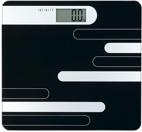 Melissa Infinity16690073 Personenwaage digital - Gewichtswaage mit LCD-Display - belastbar bis 180kg - gehärtete Glasplatte - Batteriebetrieben - schwarz