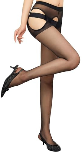 SSKHE Collant sexy da donna, con apertura all'inguine, sottogonna, calze brillanti per reggicalze da donna