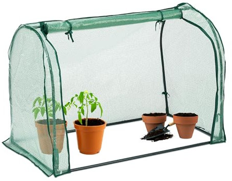 Relaxdays Foliengewächshaus, PE-Folie, aufrollbare Tür, HBT: 80x113x70 cm, Folientunnel, Stecksystem, transparent/grün