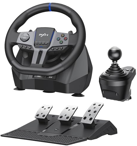 PXN V9 Gen 2 Racing Wheel with Hall Effect Pedals and Shifter, Gaming Steering Wheel for PC, Xbox Series X|S, Xbox One, PS4, Magnetic Sensor, 270°/900° Quick Switch, App Tuning